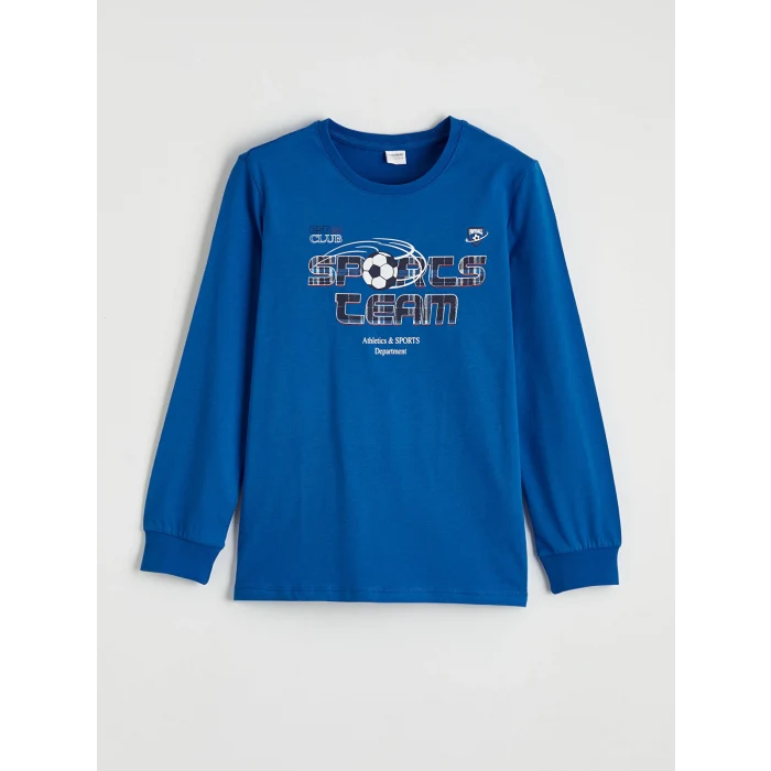 LCW Kids Mavi Baskılı Bisiklet Yaka Erkek Çocuk Pijama Takımı