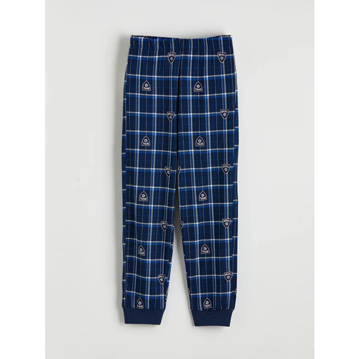 LCW Kids Mavi Baskılı Bisiklet Yaka Erkek Çocuk Pijama Takımı