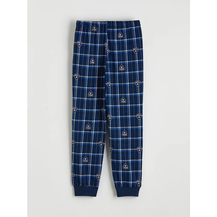 LCW Kids Mavi Baskılı Bisiklet Yaka Erkek Çocuk Pijama Takımı