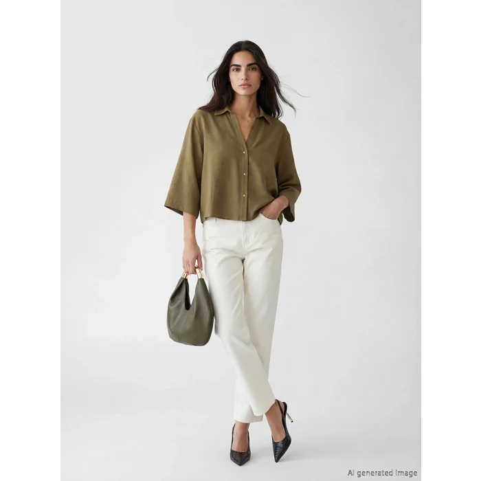 LCW Vision Haki Oversize Kadın Gömlek