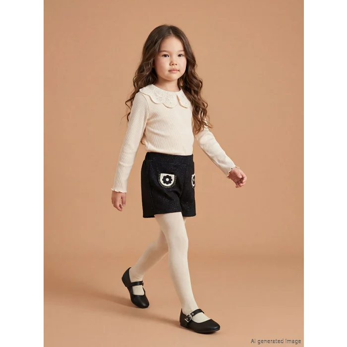 LCW Kids Bej Bebe Yaka Kız Çocuk Bluz Şort ve Külotlu Çorap