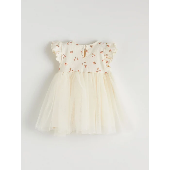 LCW baby Ekru Çiçekli Fırfırlı Kız Bebek Tütü Elbise