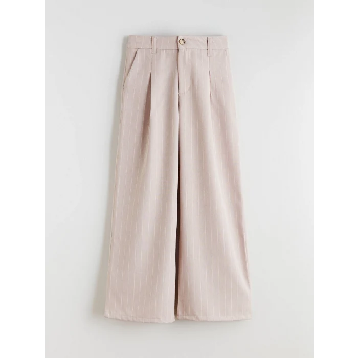 LCW Kids Bej Wideleg Pileli Kız Çocuk Pantolon