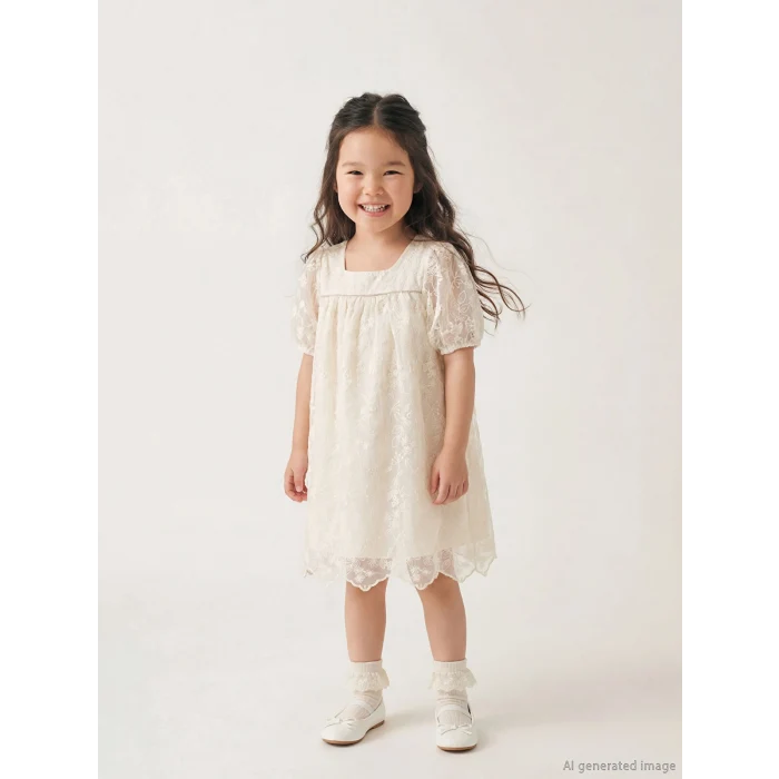 LCW Kids Bej Kız Çocuk Nakışlı Dantel Elbise