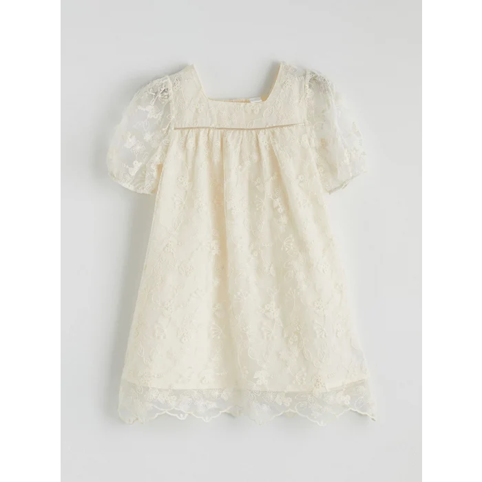 LCW Kids Bej Kız Çocuk Nakışlı Dantel Elbise