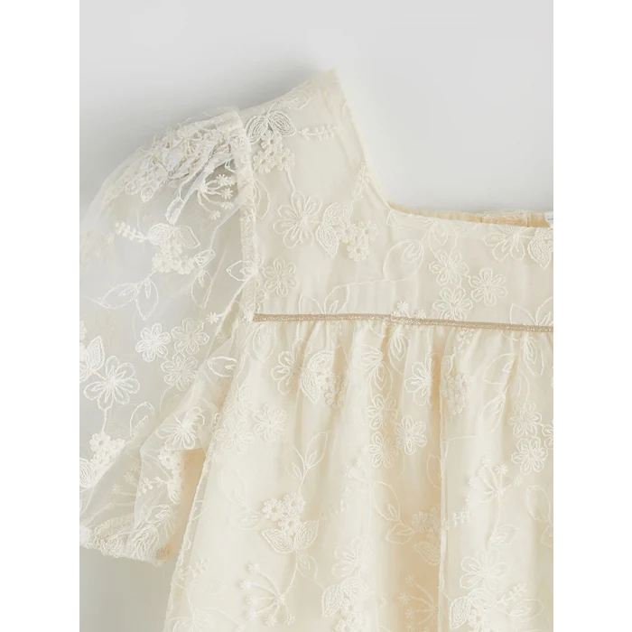 LCW Kids Bej Kız Çocuk Nakışlı Dantel Elbise