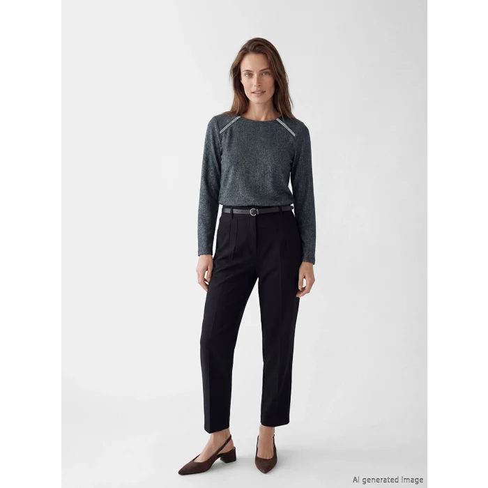 LCW Grace Antrasit Bisiklet Yaka Kadın Tişört