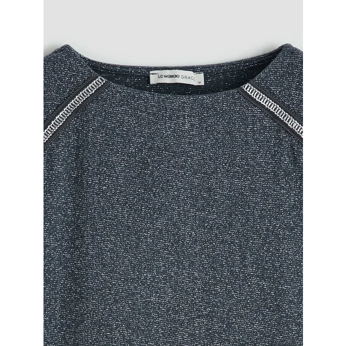 LCW Grace Antrasit Bisiklet Yaka Kadın Tişört