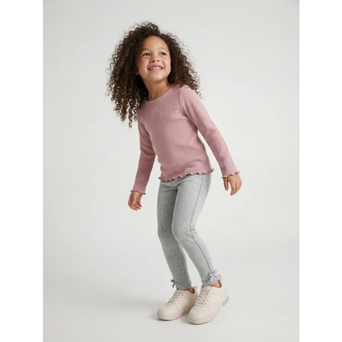 LCW Kids Pembe Simli Fiyonk Detaylı Kız Çocuk Fitilli Tayt 2li