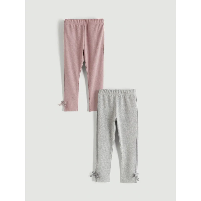 LCW Kids Pembe Simli Fiyonk Detaylı Kız Çocuk Fitilli Tayt 2li