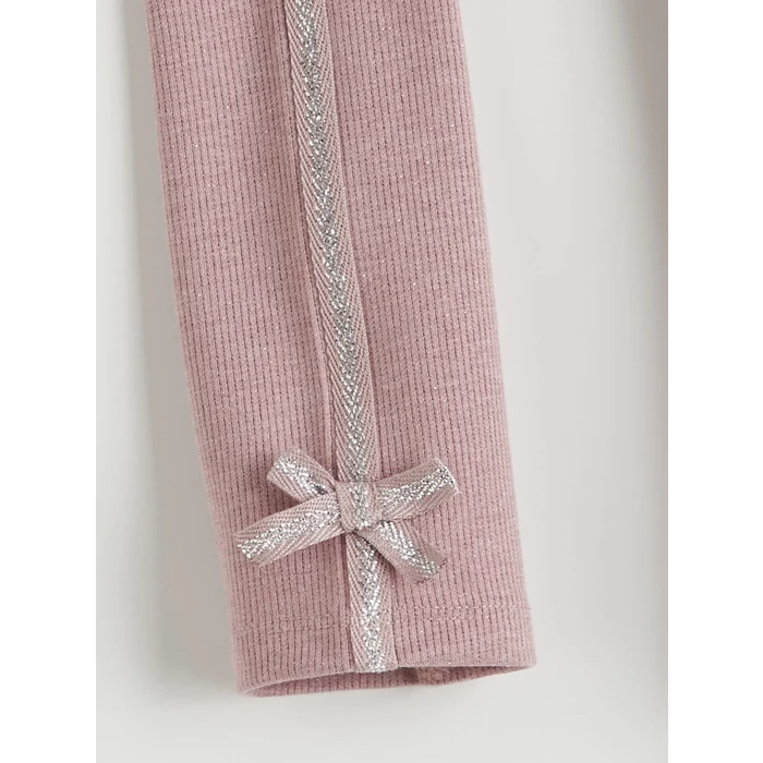 LCW Kids Pembe Simli Fiyonk Detaylı Kız Çocuk Fitilli Tayt 2li