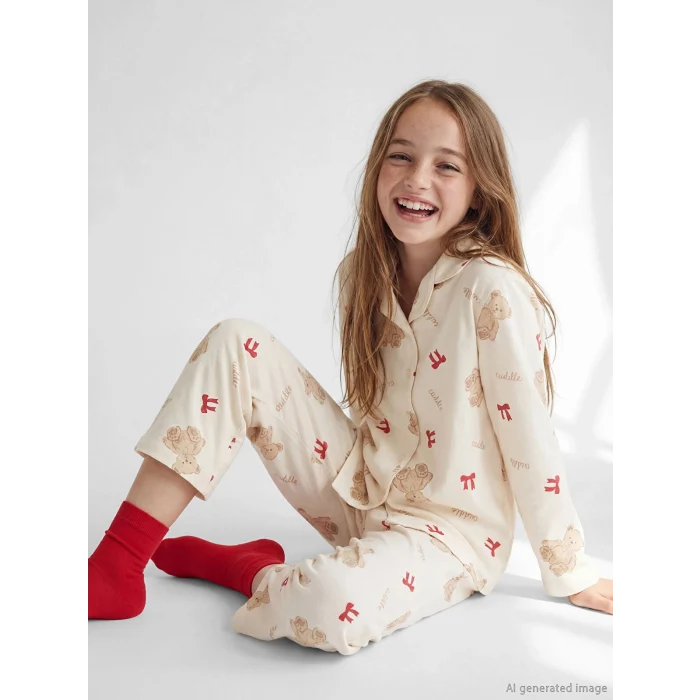 LCW Kids Pembe Gömlek Yaka Kız Çocuk Pijama Takımı