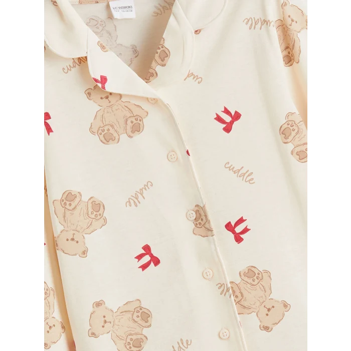 LCW Kids Pembe Gömlek Yaka Kız Çocuk Pijama Takımı