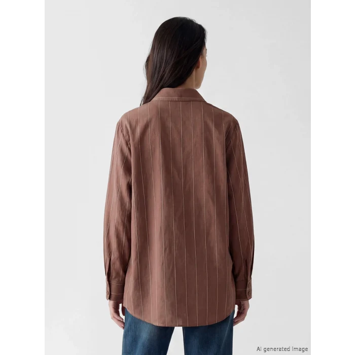 LCWAIKIKI Classic Kahverengi Fular Yakalı Çizgili Kadın Gömlek Tunik