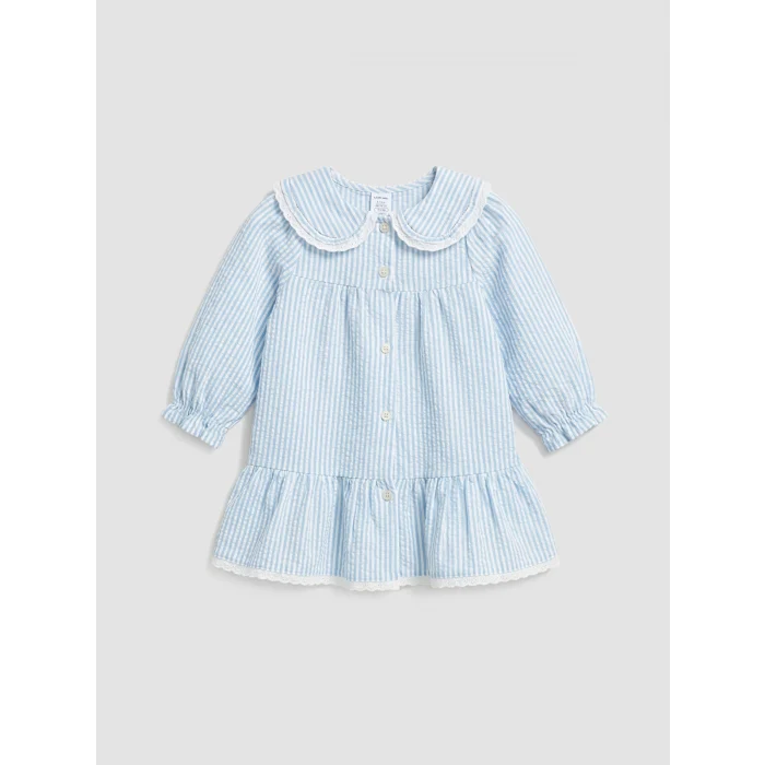 LCW baby Ekru Bebe Yaka Çizgili Kız Bebek Elbise