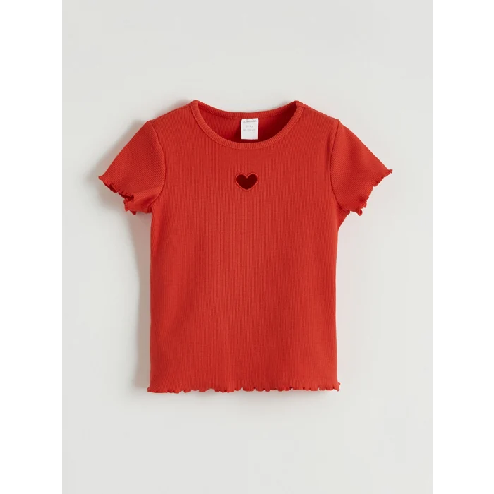 LCW Kids Kırmızı Kalp Detaylı Kız Çocuk Fitilli Tişört
