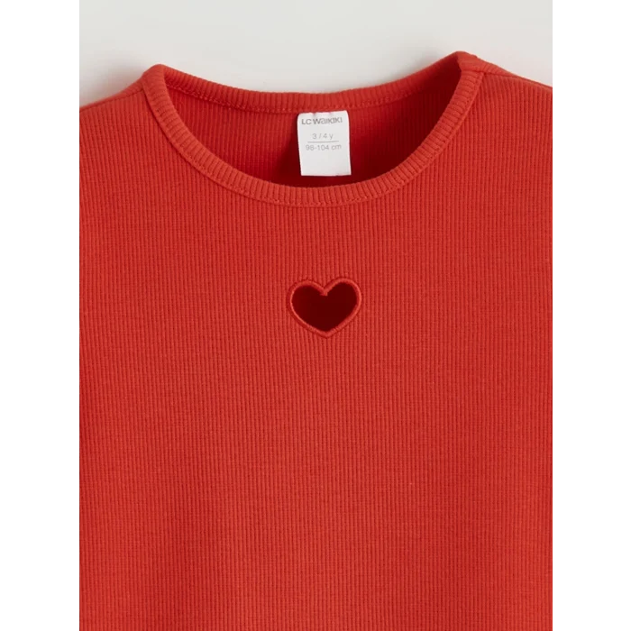 LCW Kids Kırmızı Kalp Detaylı Kız Çocuk Fitilli Tişört