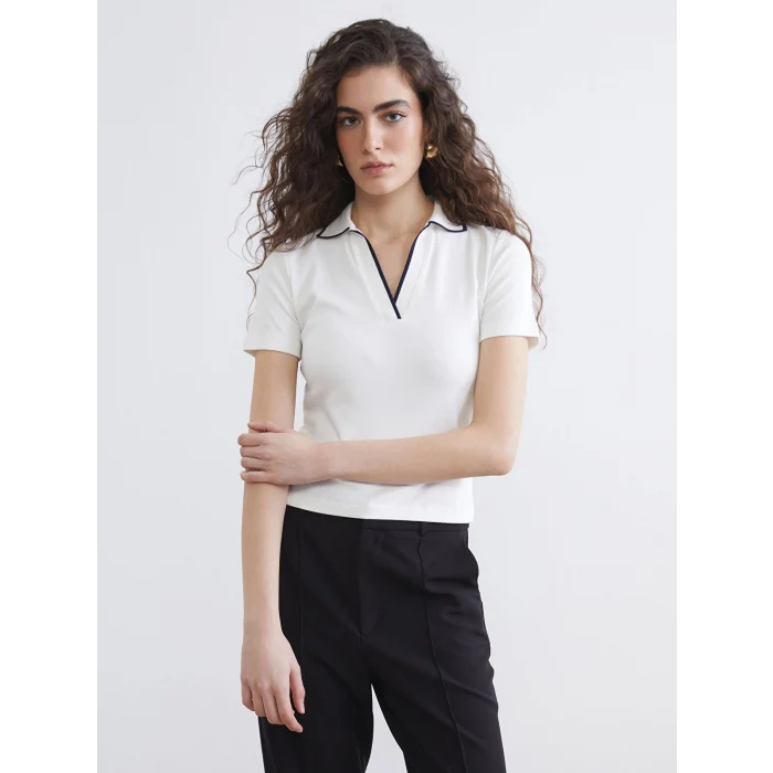 LCW Vision Ekru Polo Yaka Kadın Tişört