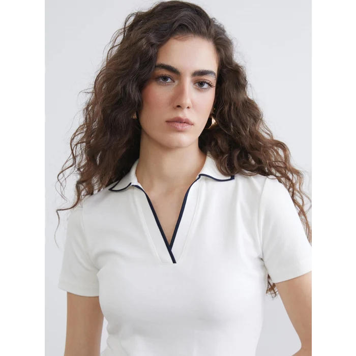 LCW Vision Ekru Polo Yaka Kadın Tişört