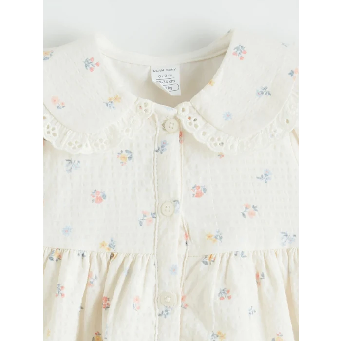 LCW baby Bej Bebe Yaka Çiçek Desenli Kız Bebek Elbise