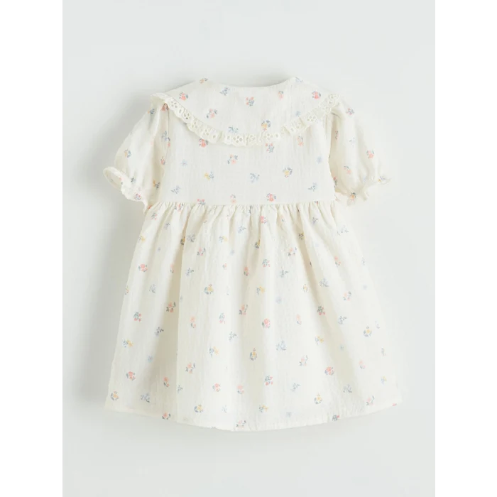 LCW baby Bej Bebe Yaka Çiçek Desenli Kız Bebek Elbise