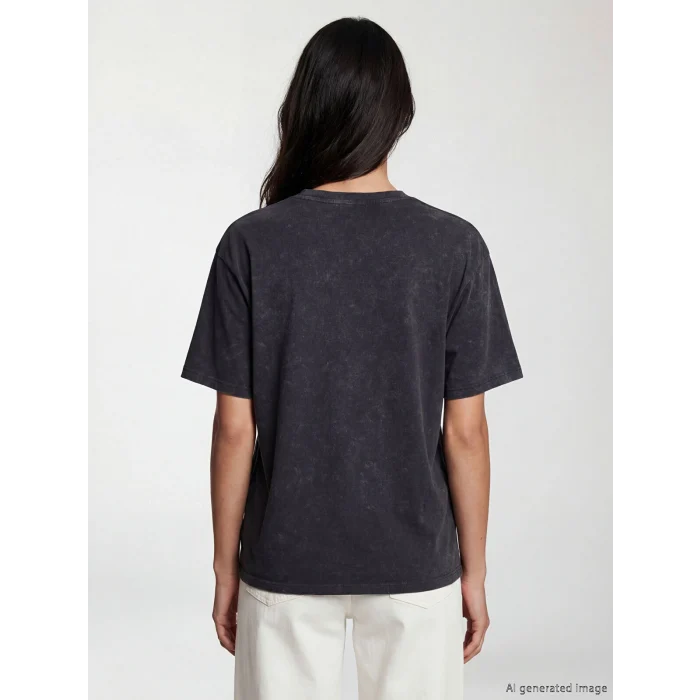 LCW Vision Antrasit Kalp İşlemeli Oversize Kadın Tişört