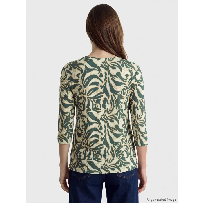 LCW Grace Yeşil Bisiklet Yaka Desenli Bluz