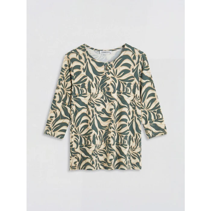 LCW Grace Yeşil Bisiklet Yaka Desenli Bluz