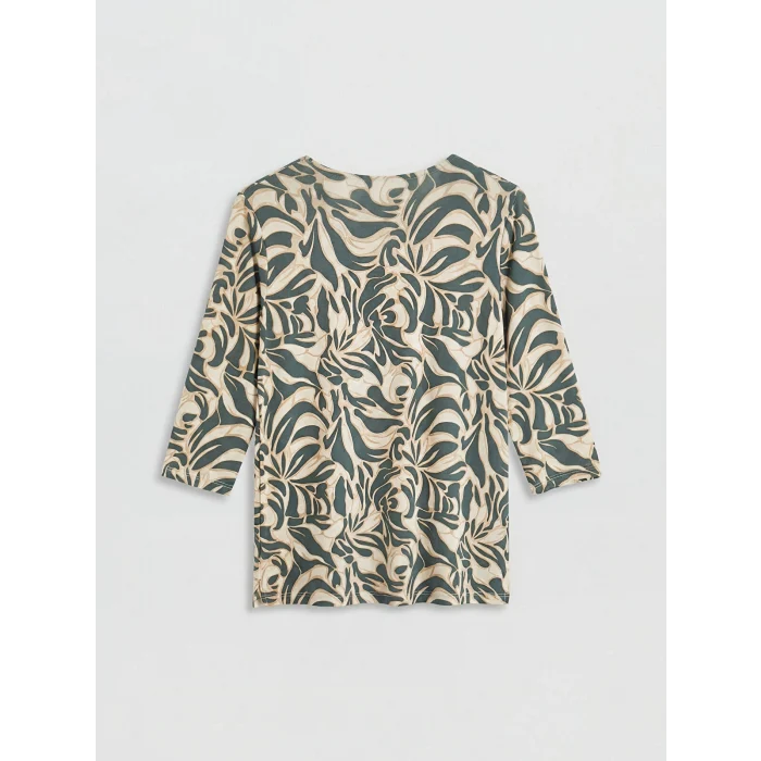 LCW Grace Yeşil Bisiklet Yaka Desenli Bluz