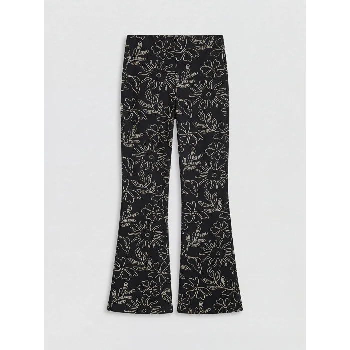 LCW Kids Siyah Çiçek Desenli İspanyol Paça Kız Çocuk Tayt