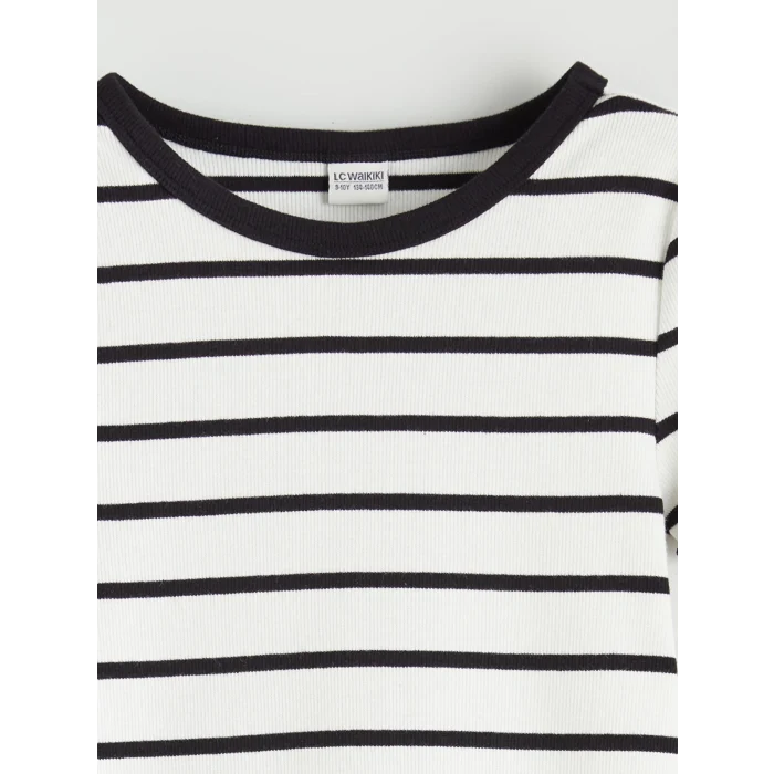 LCW Kids Siyah Bisiklet Yaka Çizgili Kız Çocuk Elbise