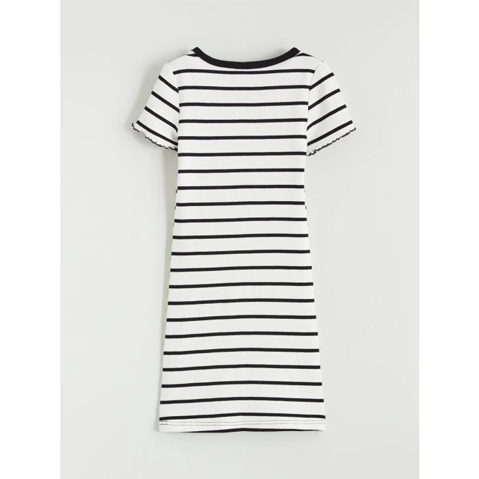 LCW Kids Siyah Bisiklet Yaka Çizgili Kız Çocuk Elbise