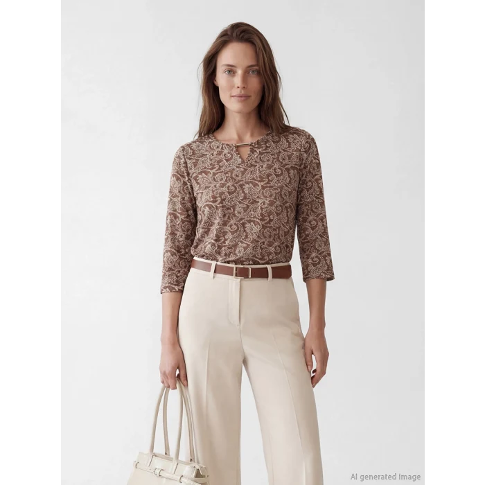 LCW Grace Kahverengi Bisiklet Yaka Desenli Bluz