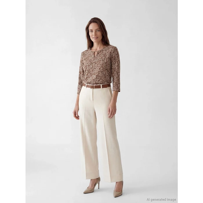 LCW Grace Kahverengi Bisiklet Yaka Desenli Bluz