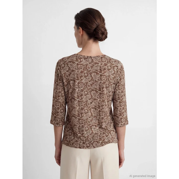 LCW Grace Kahverengi Bisiklet Yaka Desenli Bluz