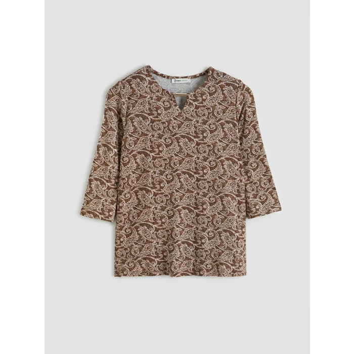 LCW Grace Kahverengi Bisiklet Yaka Desenli Bluz