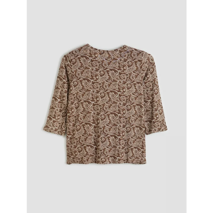 LCW Grace Kahverengi Bisiklet Yaka Desenli Bluz