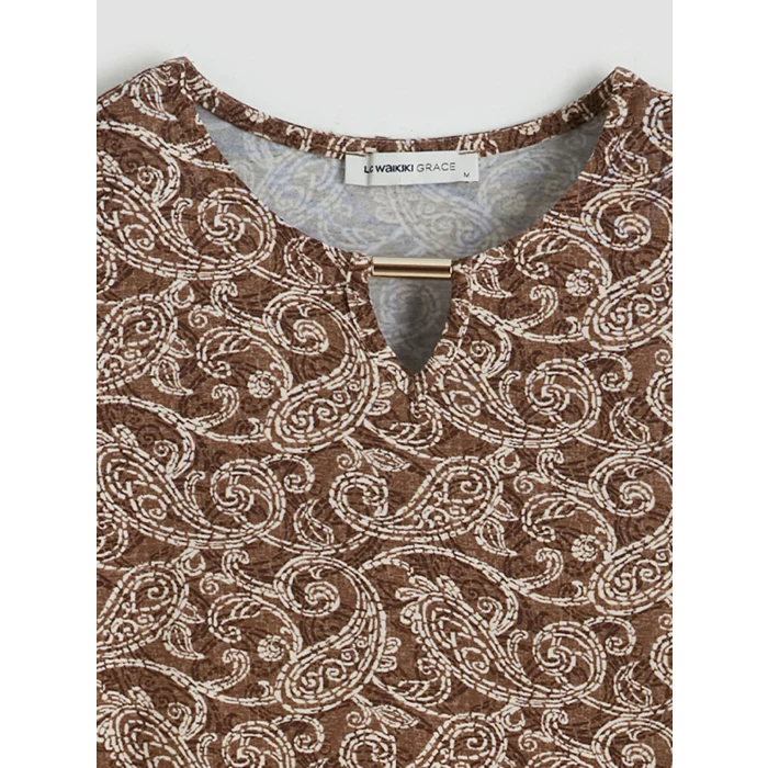 LCW Grace Kahverengi Bisiklet Yaka Desenli Bluz