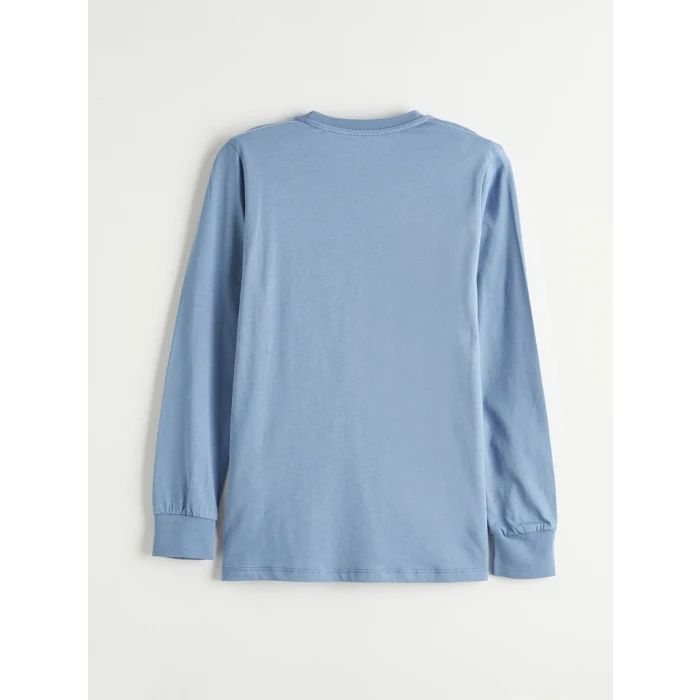 LCW Kids Mavi Bisiklet Yaka Baskılı Erkek Çocuk Pijama Takım