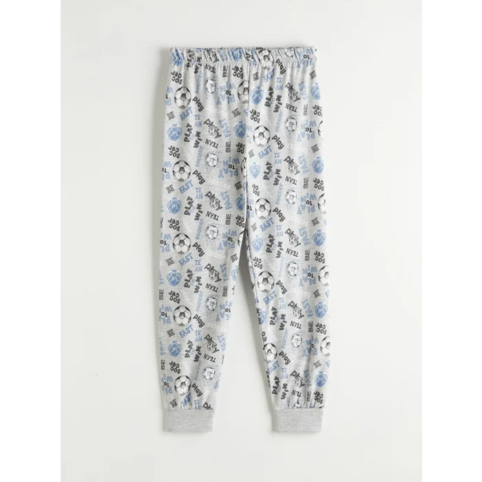 LCW Kids Mavi Bisiklet Yaka Baskılı Erkek Çocuk Pijama Takım