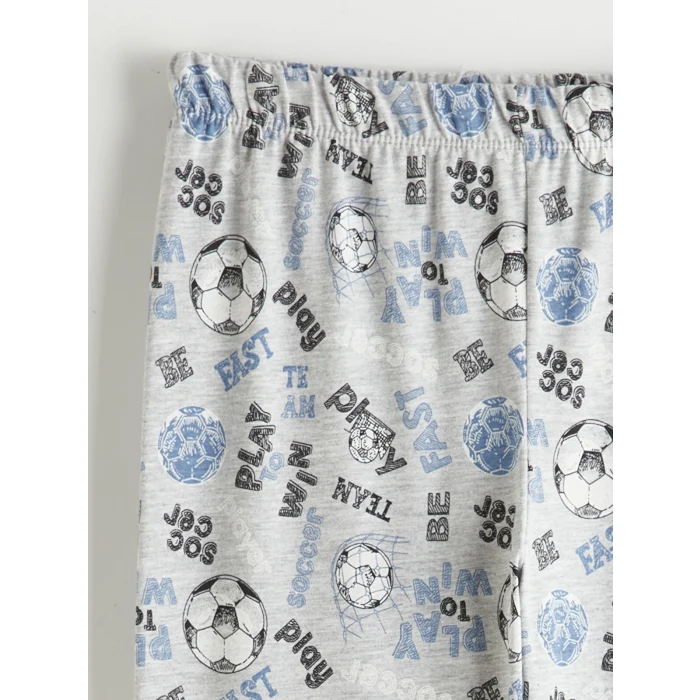 LCW Kids Mavi Bisiklet Yaka Baskılı Erkek Çocuk Pijama Takım