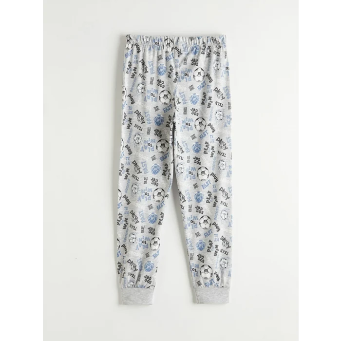 LCW Kids Mavi Bisiklet Yaka Baskılı Erkek Çocuk Pijama Takım