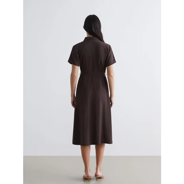 LCW Comfort Kahverengi Beli Kuşaklı Gömlek Elbise