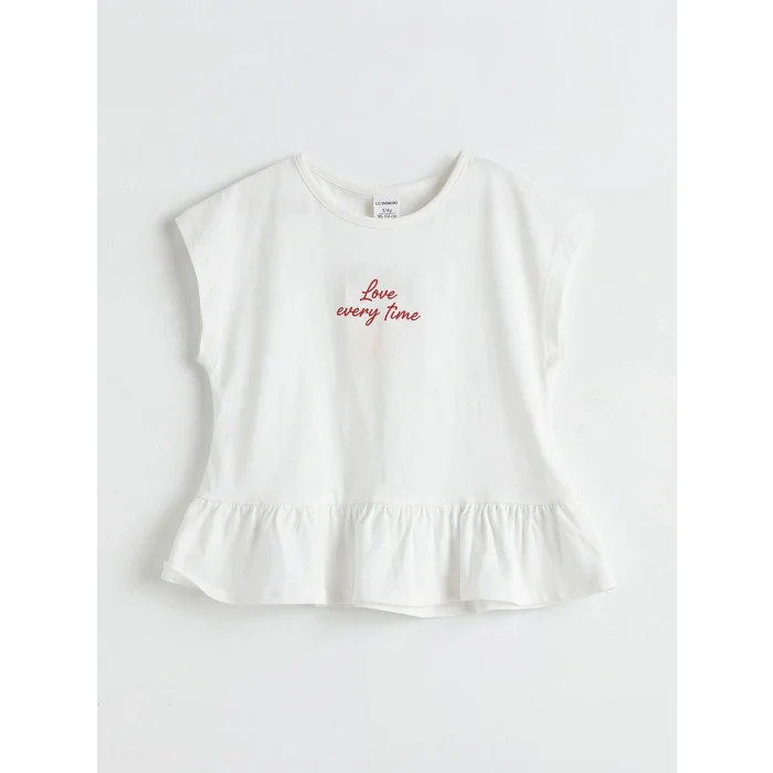 LCW Kids Ekru Bisiklet Yaka Kız Çocuk Bluz ve Pantolon