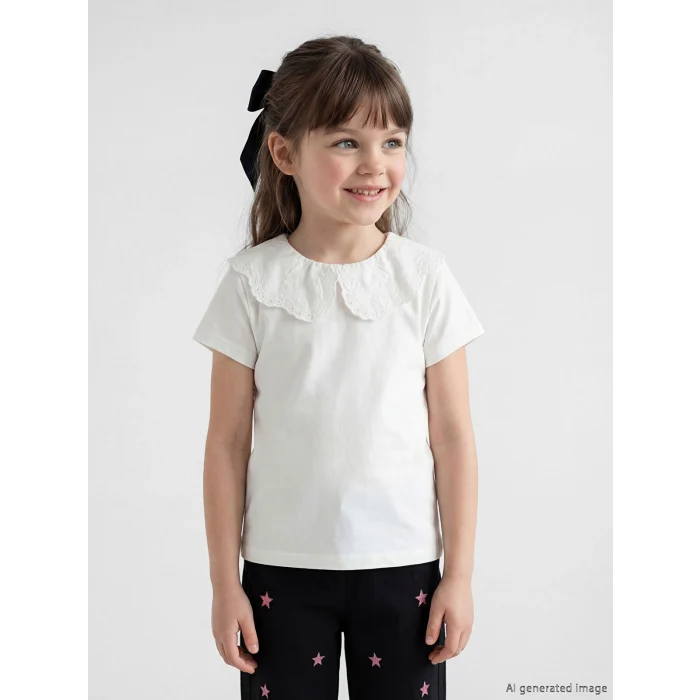 LCW Kids Ekru Bebe Yaka Kız Çocuk Tişört