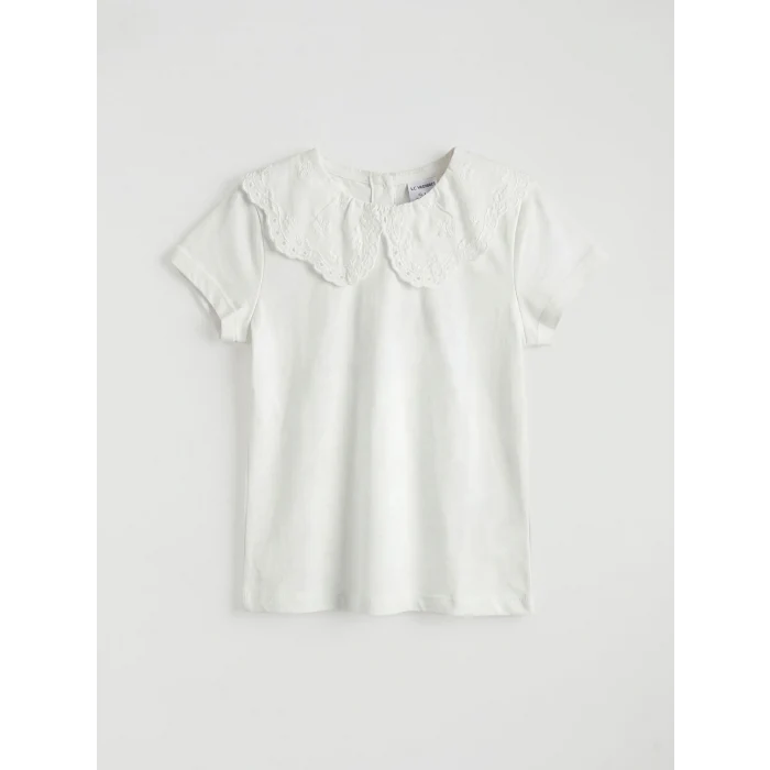 LCW Kids Ekru Bebe Yaka Kız Çocuk Tişört