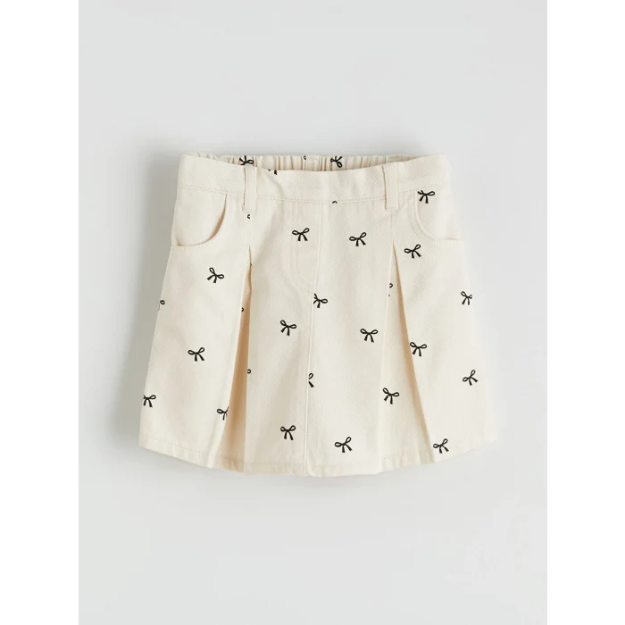 LCW Kids Ekru Beli Lastikli Kız Çocuk Şort Etek ve Külotlu Çorap