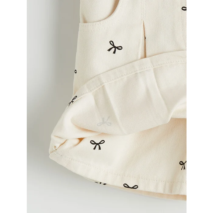 LCW Kids Ekru Beli Lastikli Kız Çocuk Şort Etek ve Külotlu Çorap