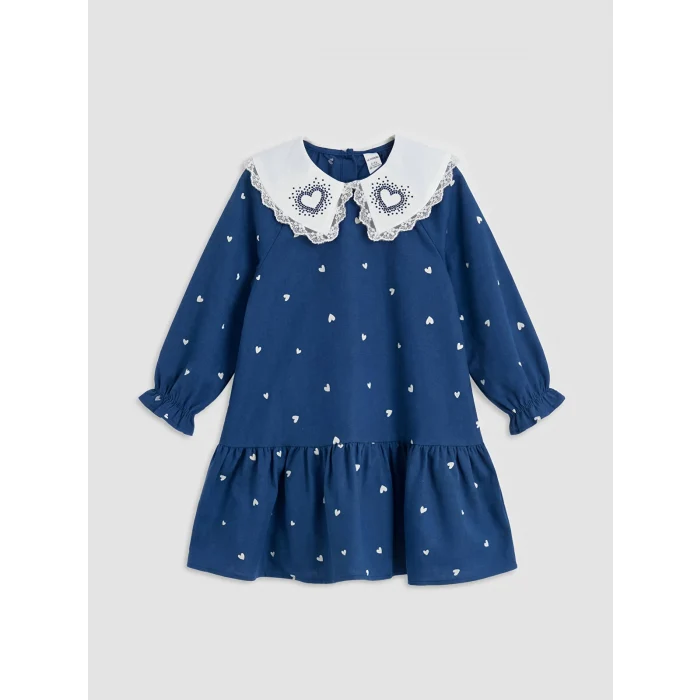 LCW Kids Lacivert Bebe Yaka Taşlı Kız Çocuk Fırfırlı Elbise