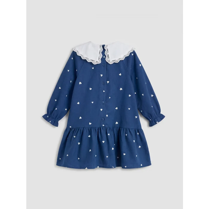 LCW Kids Lacivert Bebe Yaka Taşlı Kız Çocuk Fırfırlı Elbise